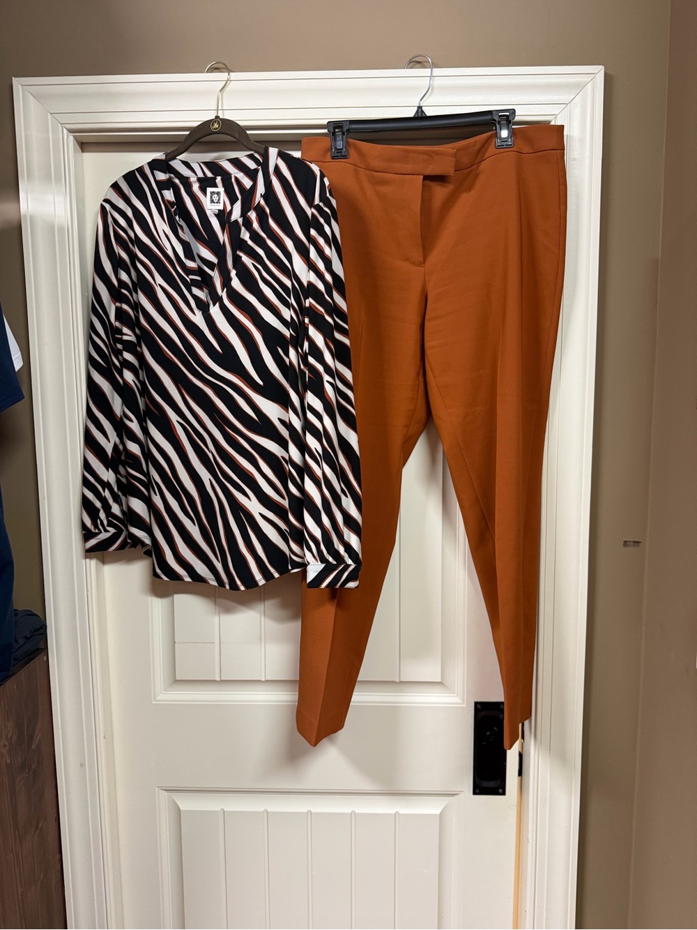 Anne Klein matching pants and top zebra black rust brown sz 12 pant sz Large top